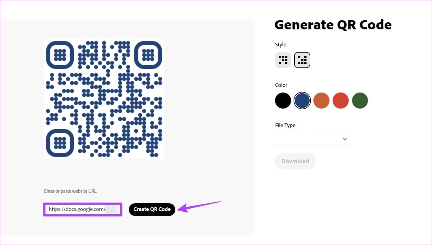 Paste link & click on create code