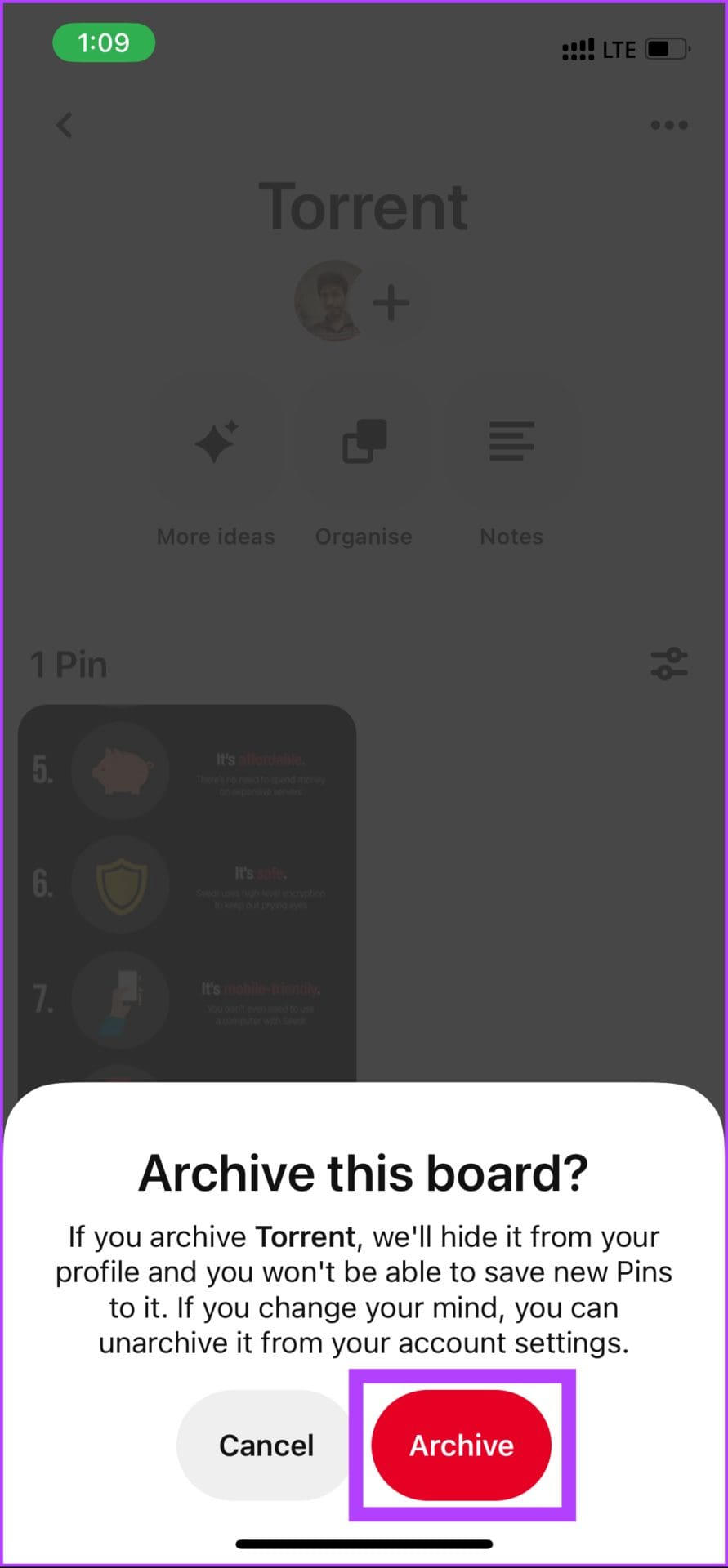 under Actions, tap Archive
