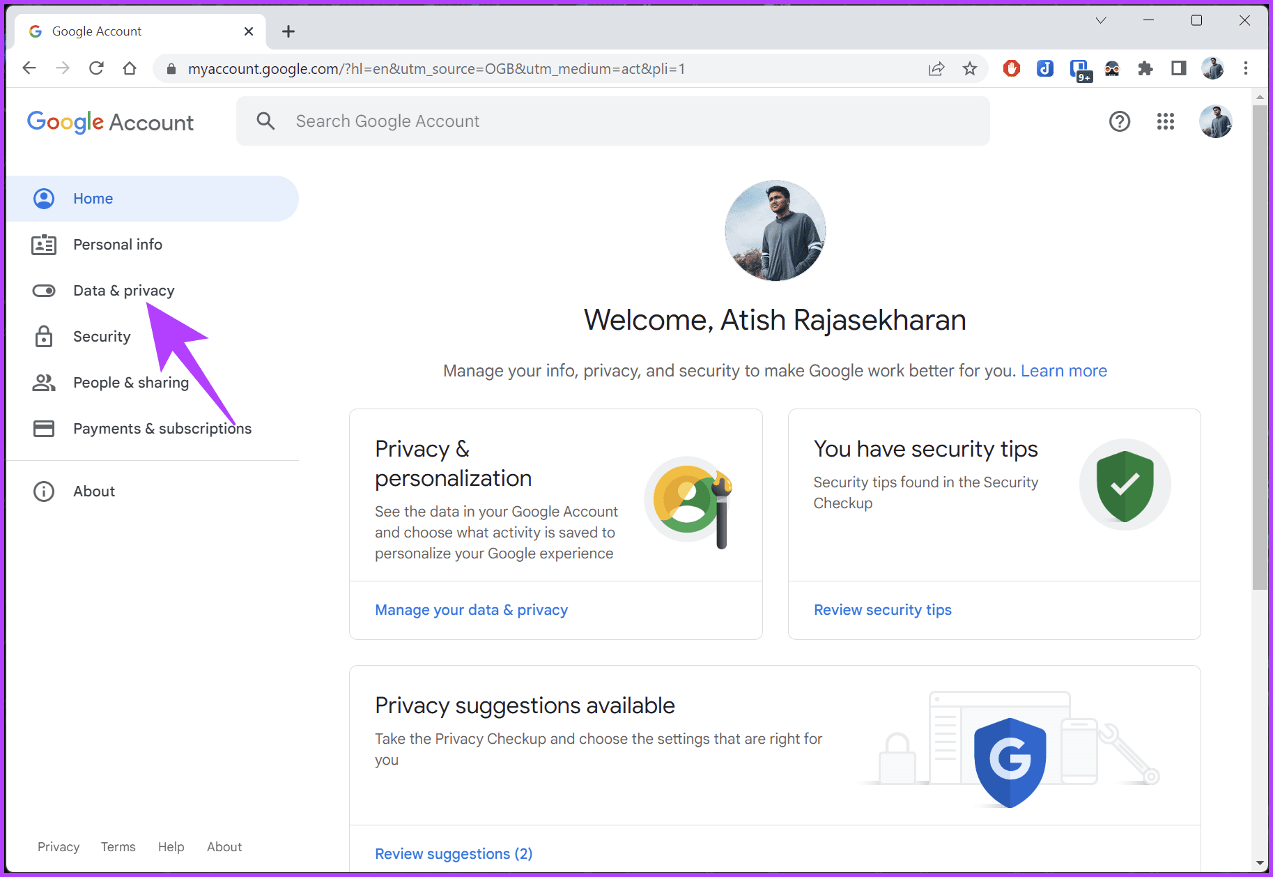 select 'Data and privacy'