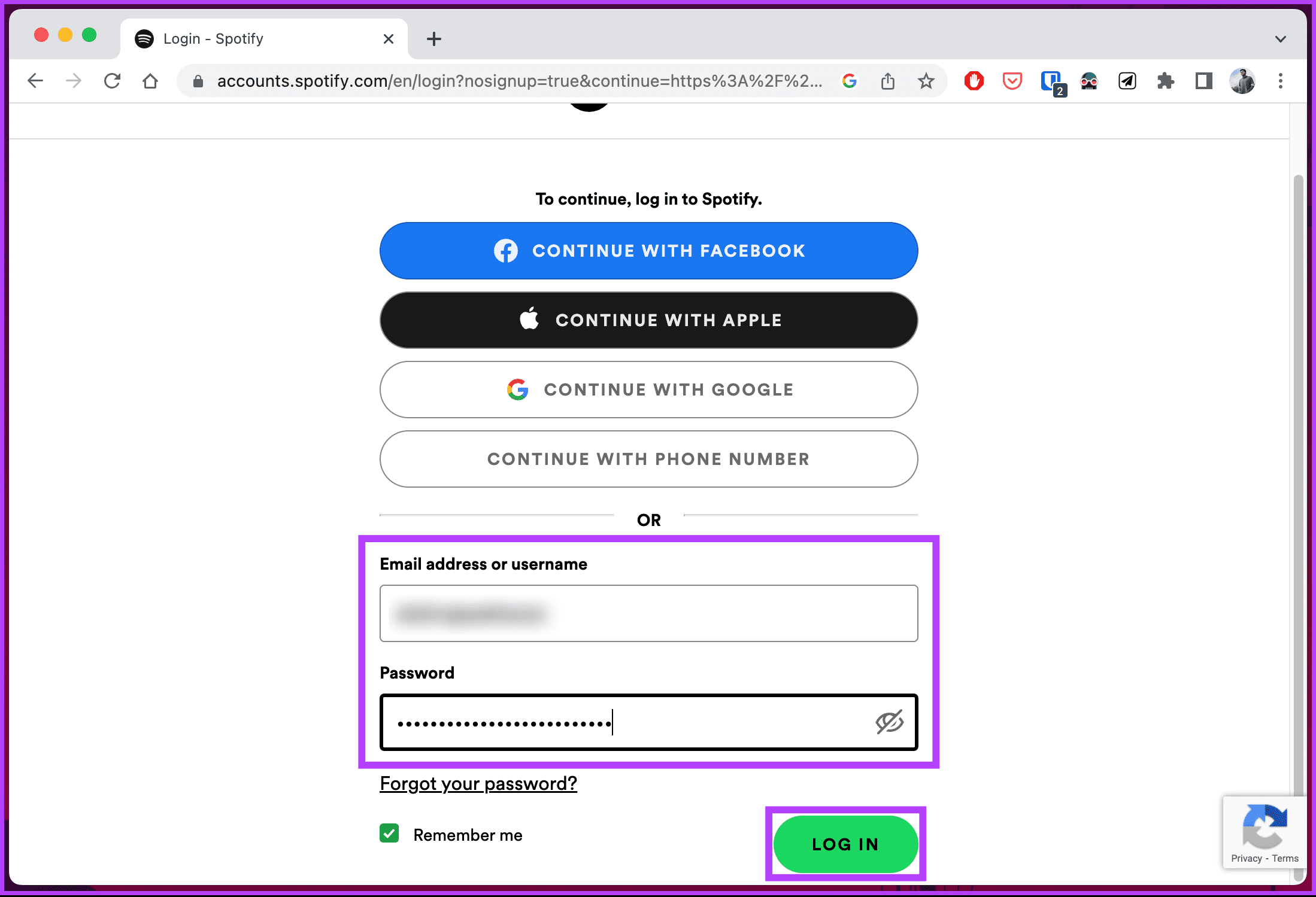 Enter your username and password