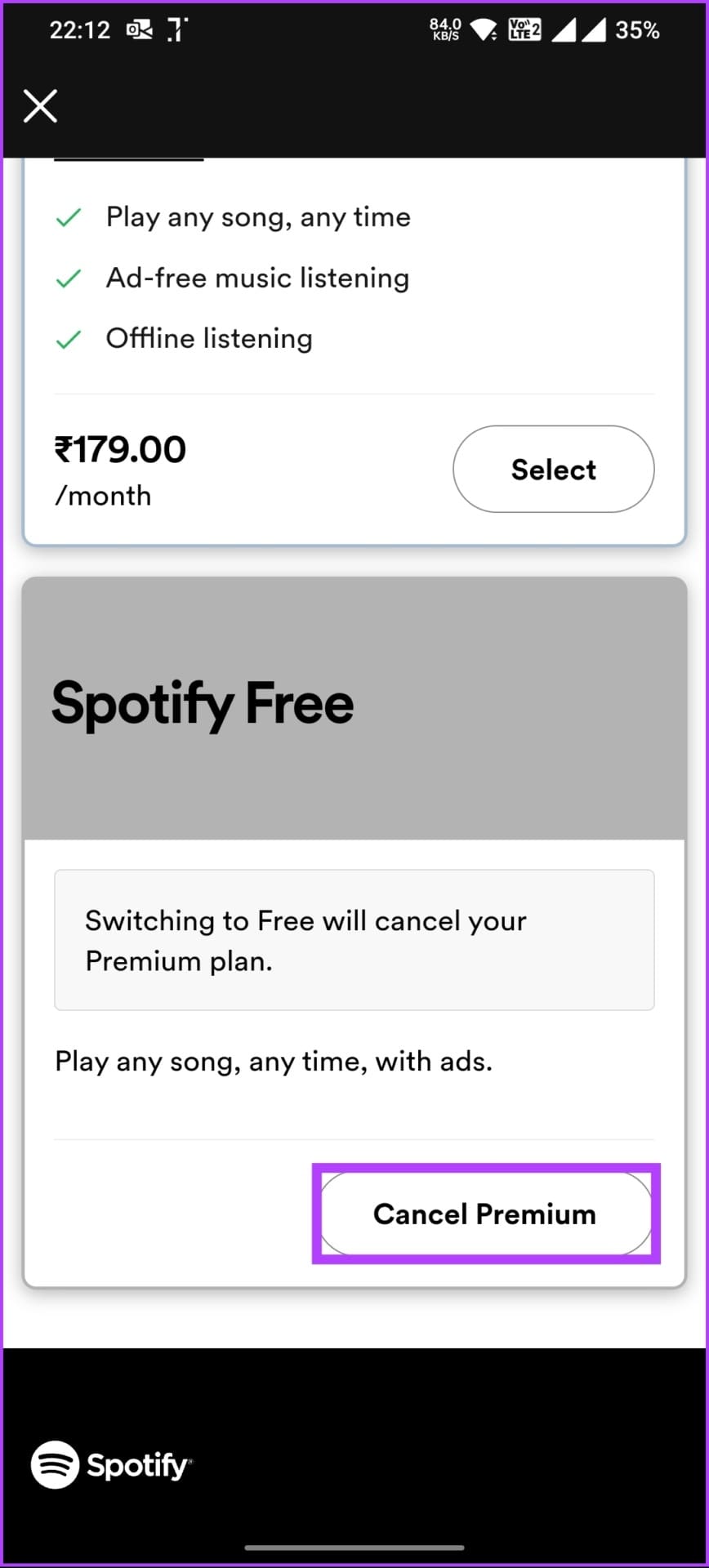tap on the Cancel Premium button