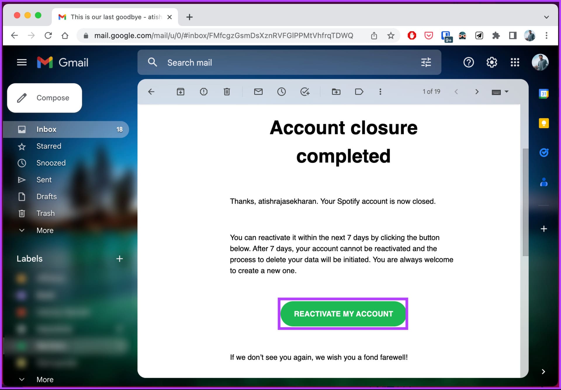 open the mail that Spotify