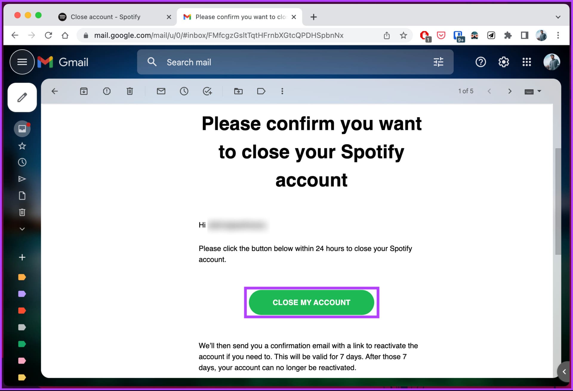 click the 'Close My Account'