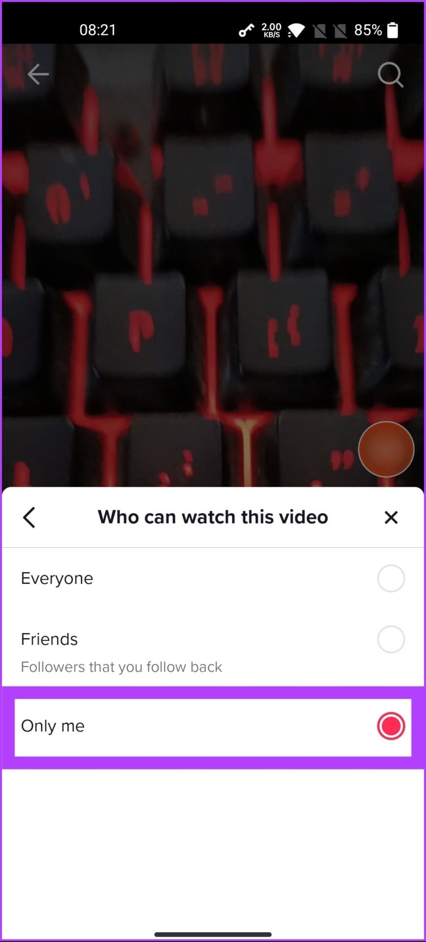 choose Only me to make the video private