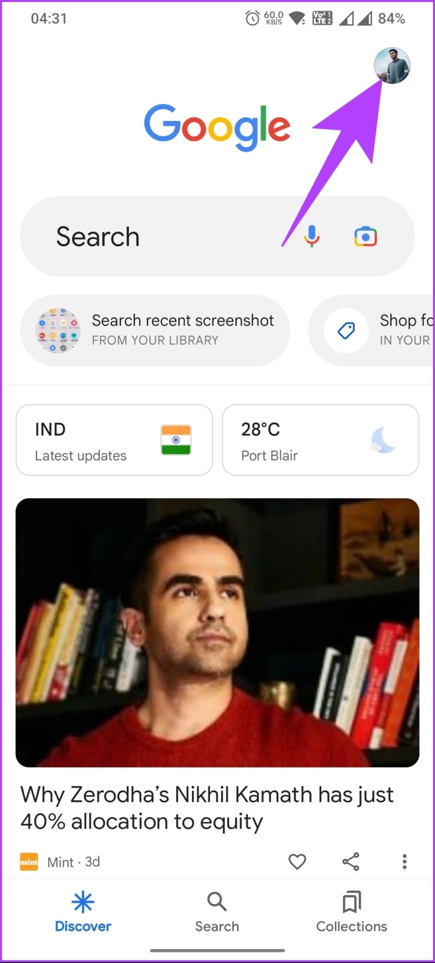 tap on your profile from the top right corner