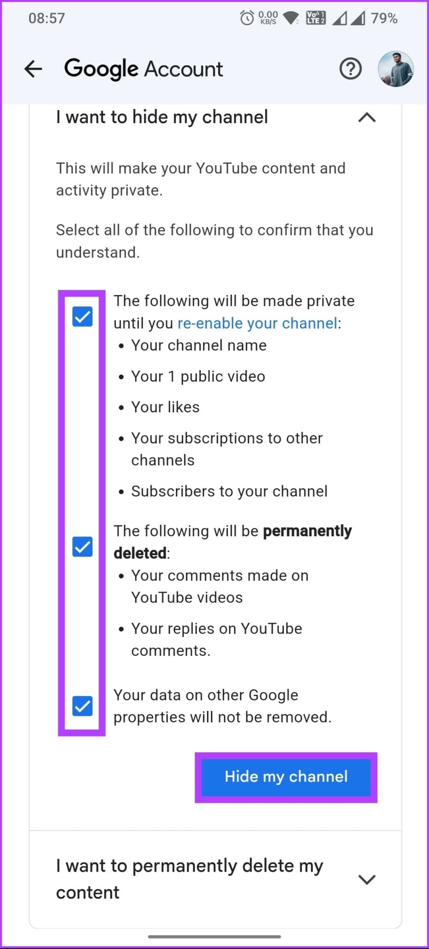 select 'Hide my channel'