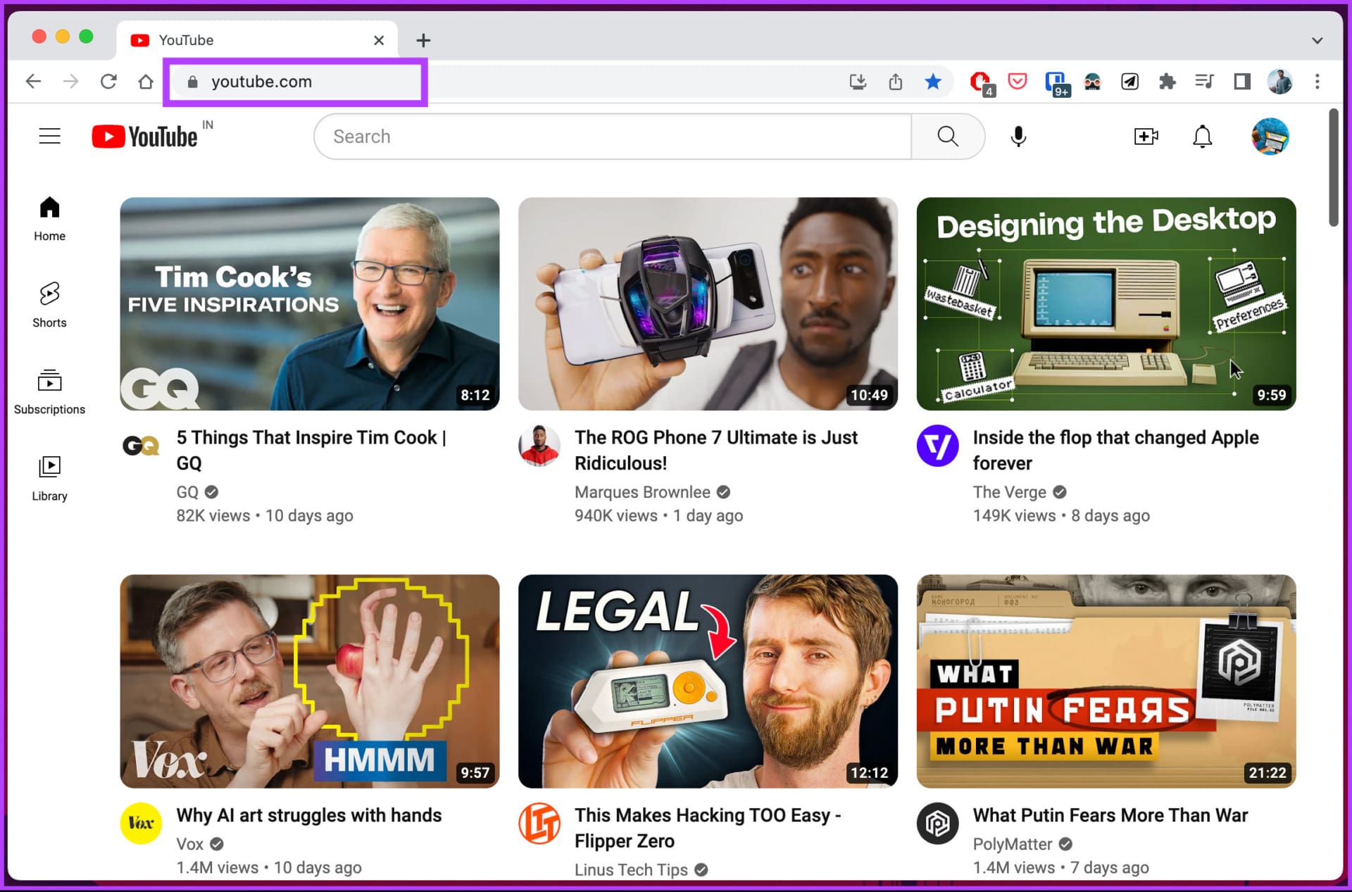 Go to YouTube from your preferred browser