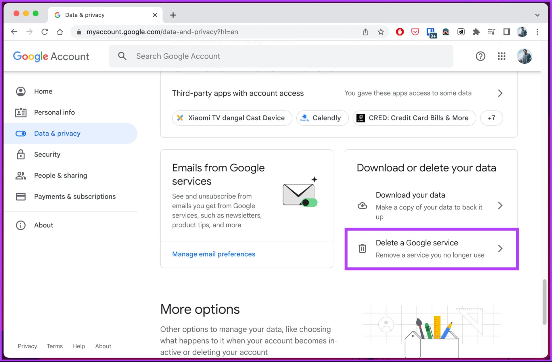 select 'Delete a Google Service'