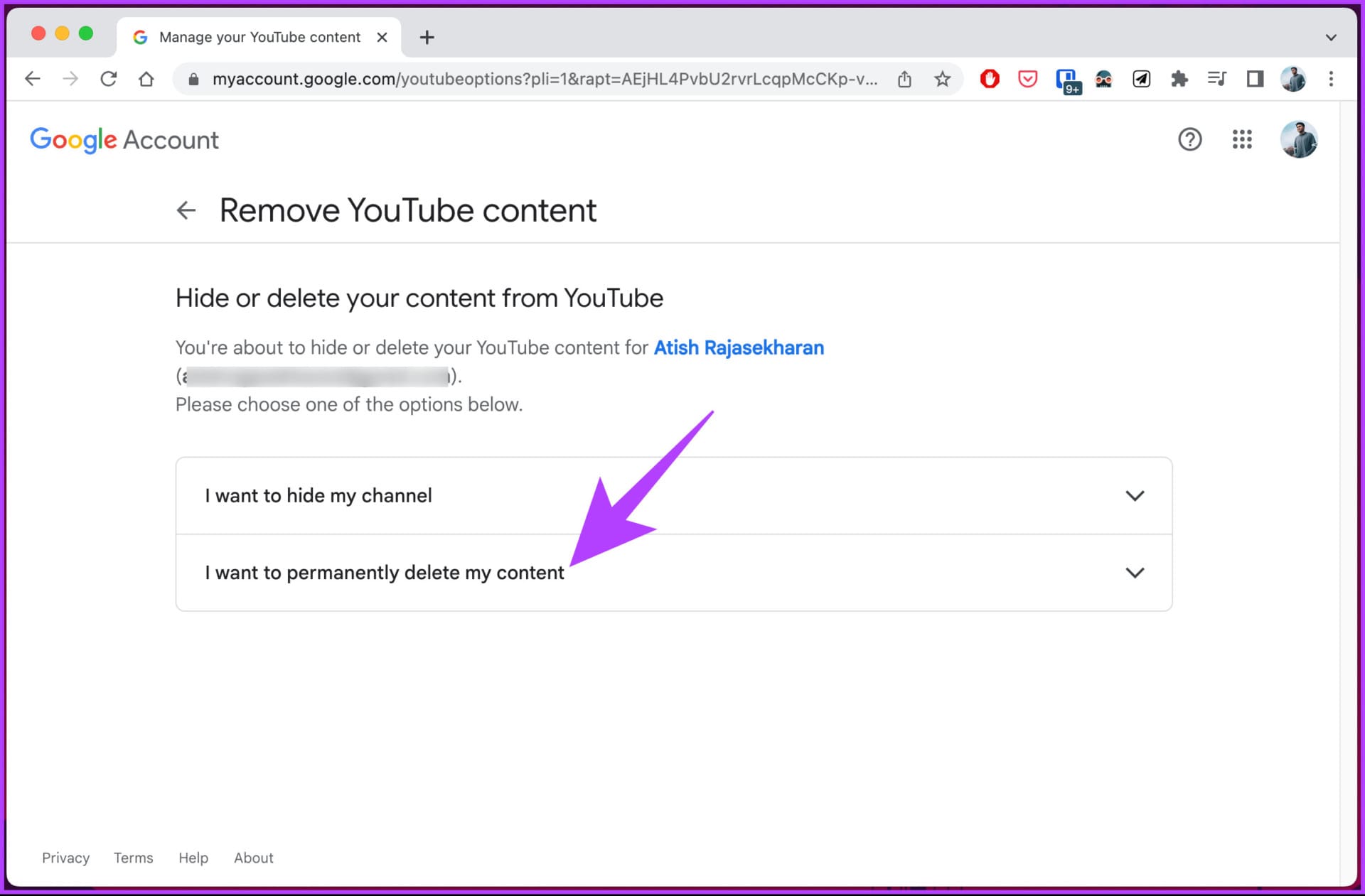 select 'I want to permanently delete my content'Â