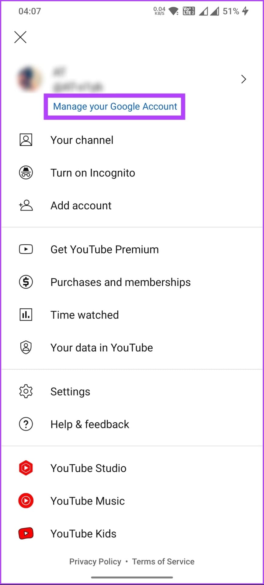 select 'Manage your Google Account'