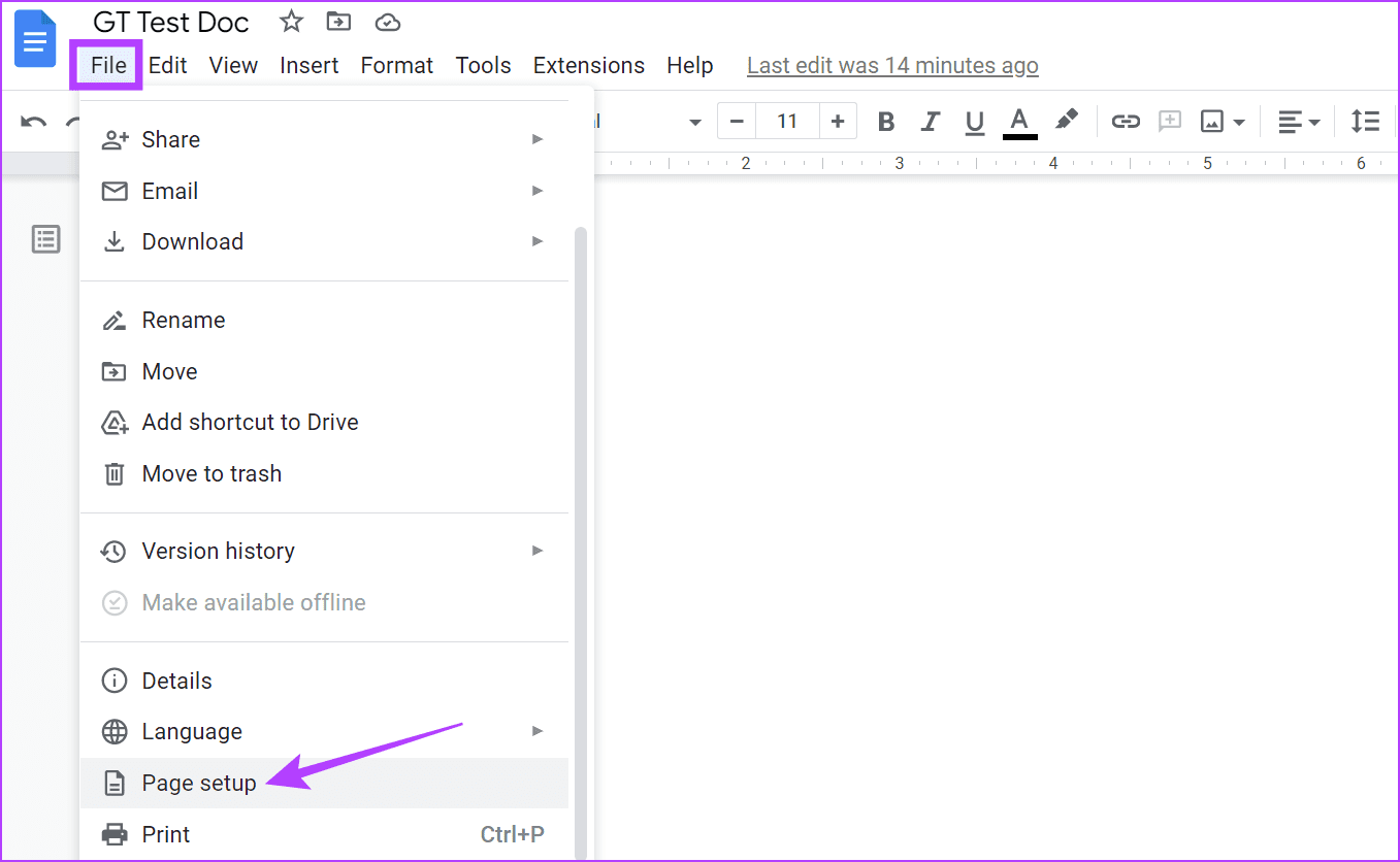 In File, click on Page setup