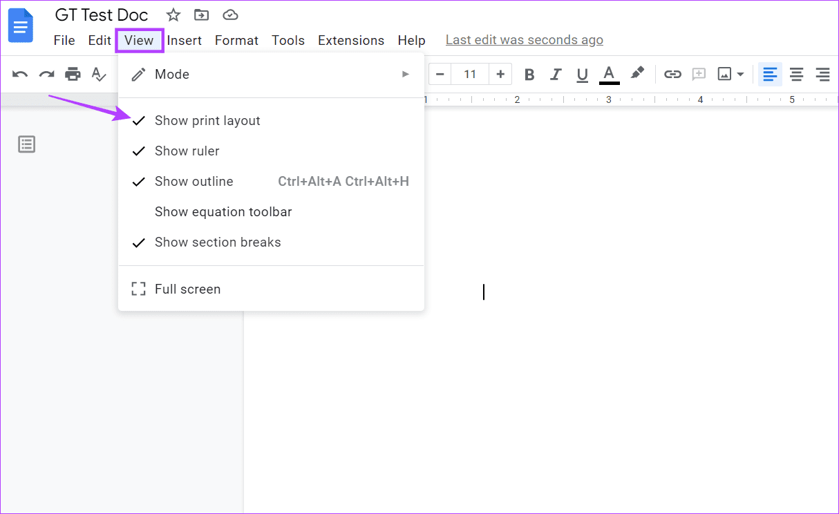 From View uncheck Show Print Layout'