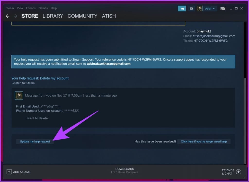 Update my help request