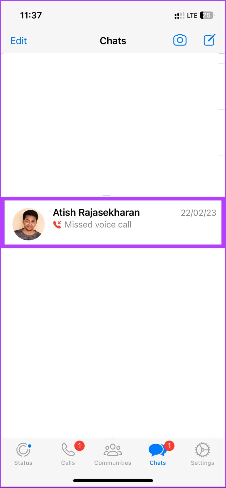 Locate the chat you want to delete