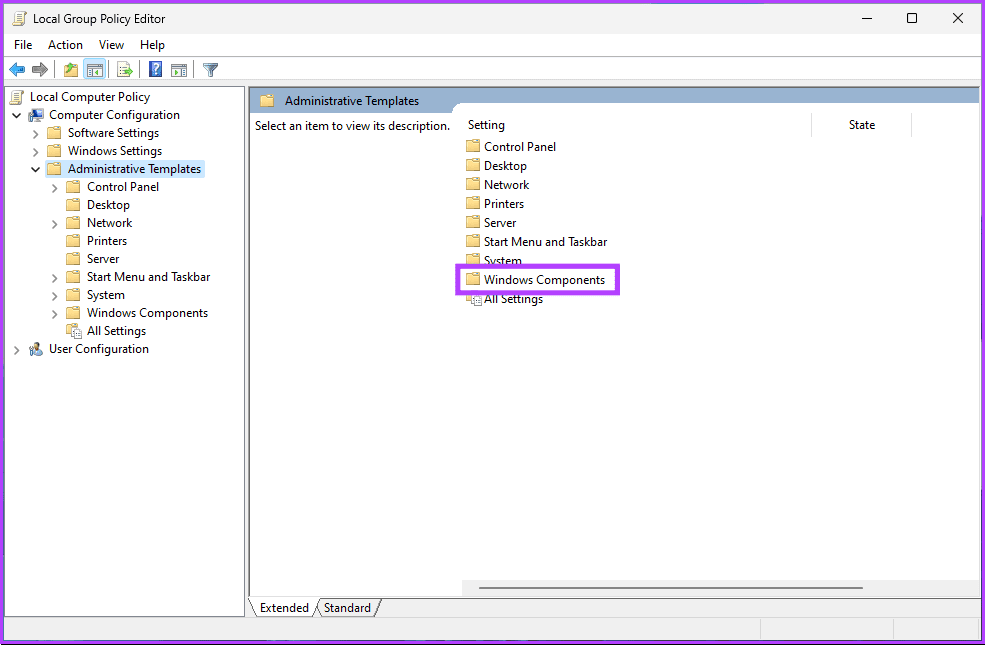 Windows Components option