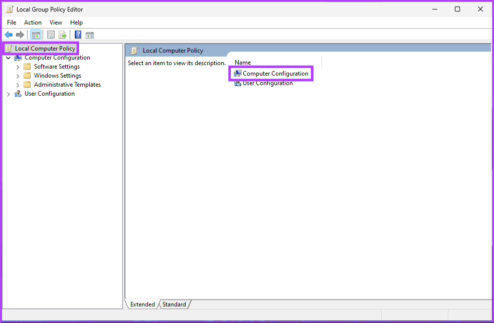 select Computer Configuration