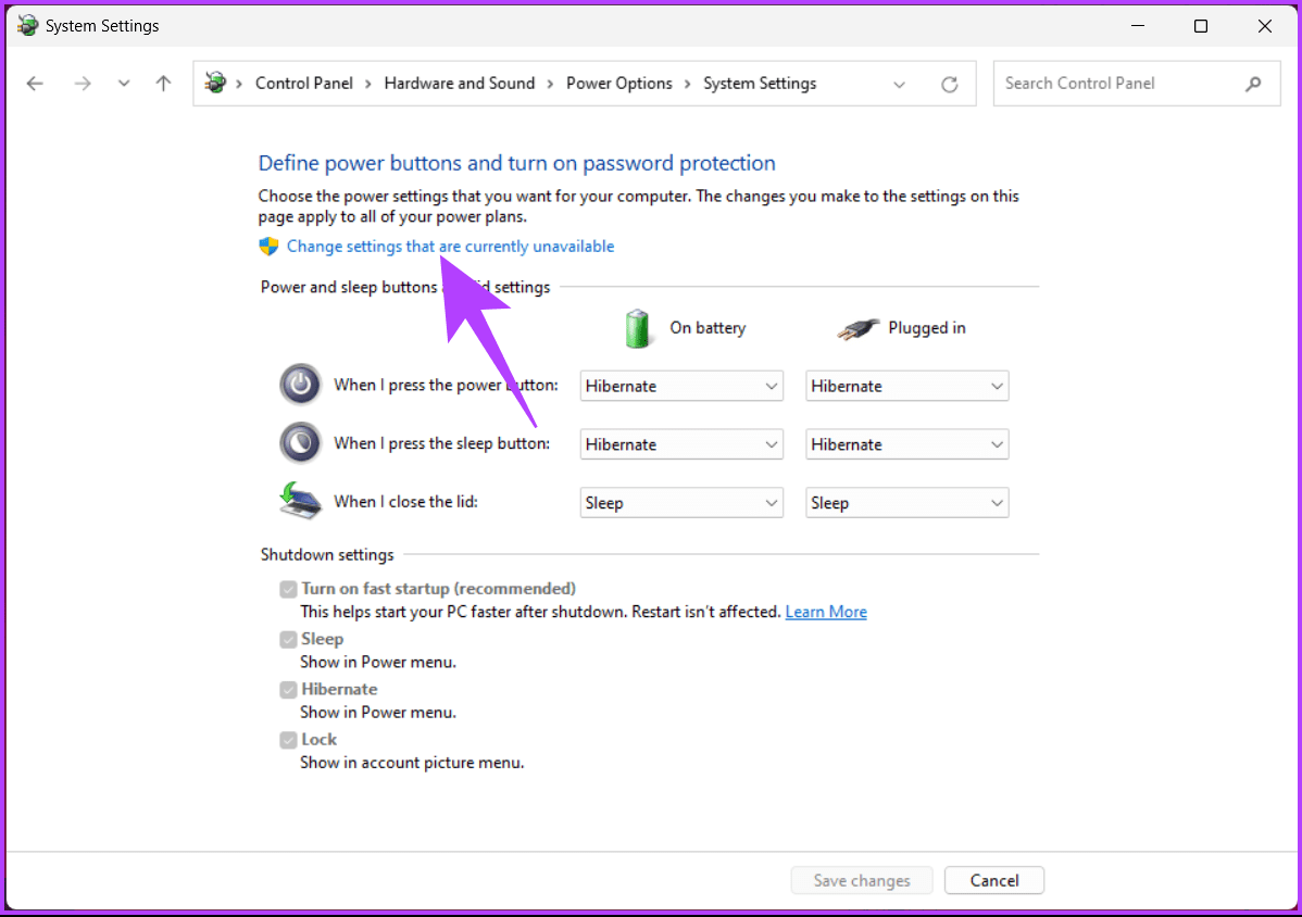  Click on 'Change settings that are currently unavailable' 