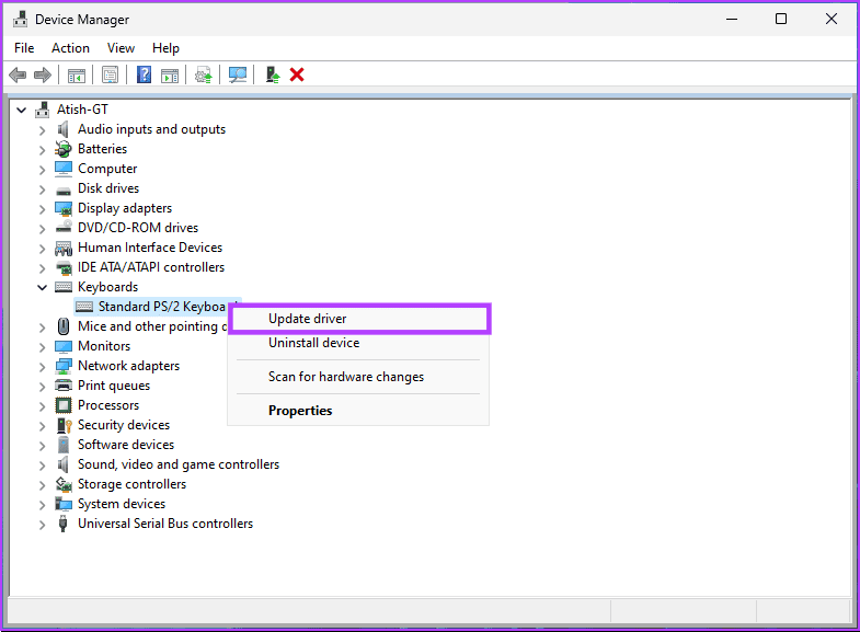 select Update driver from the context menu