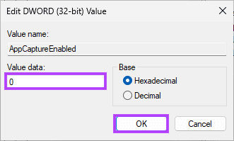 type 0 in the Value Data field