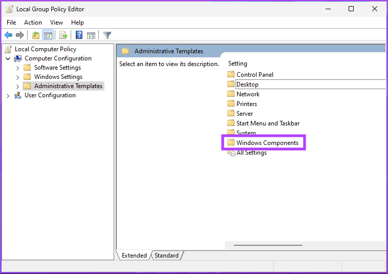 Select Windows Components