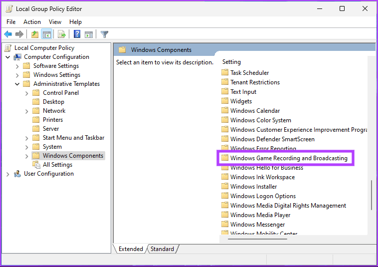 select 'Windows Game Recording and Broadcasting.'