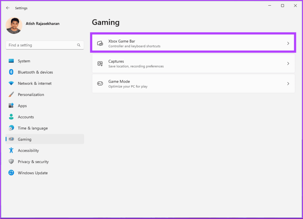 click on Xbox Game Bar