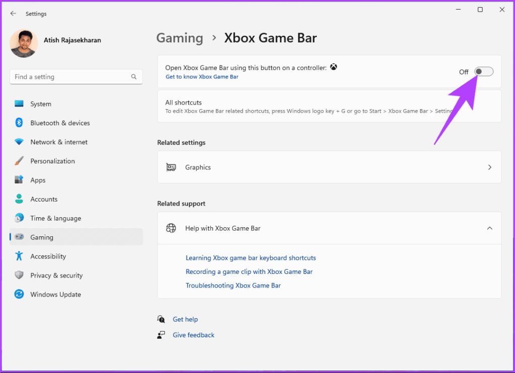 turn off the 'Open Xbox Game Bar
