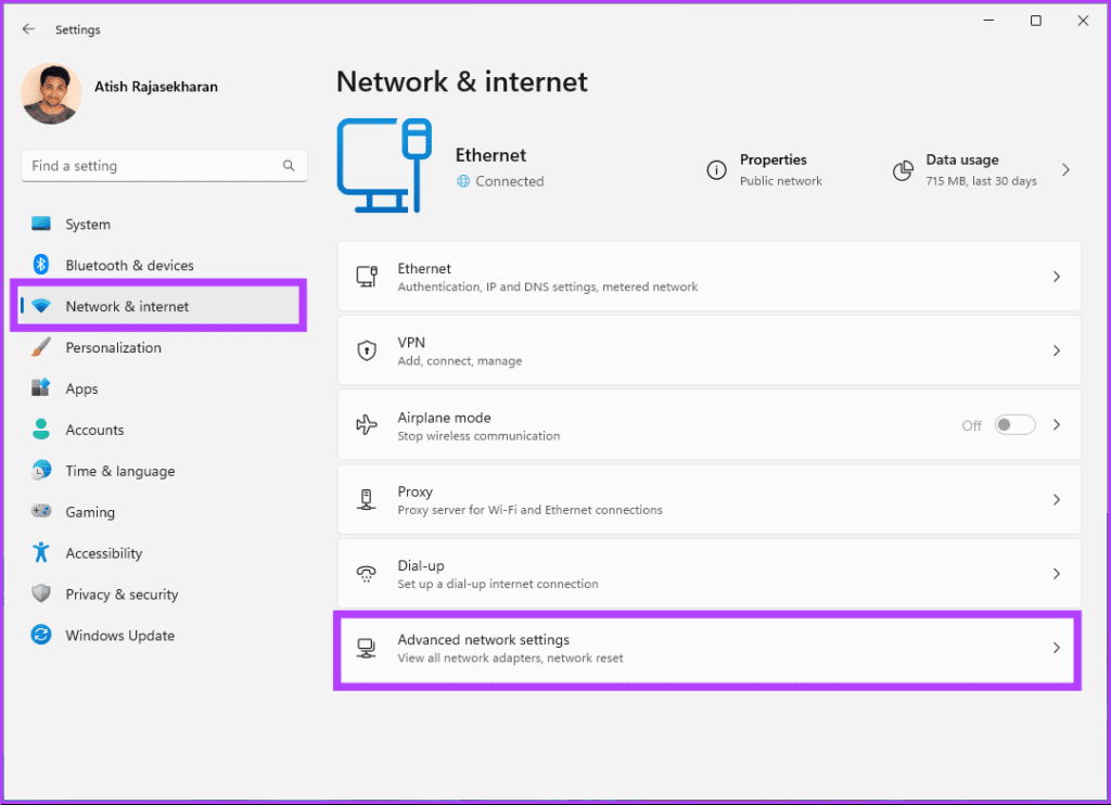 click on 'Advanced network settings'