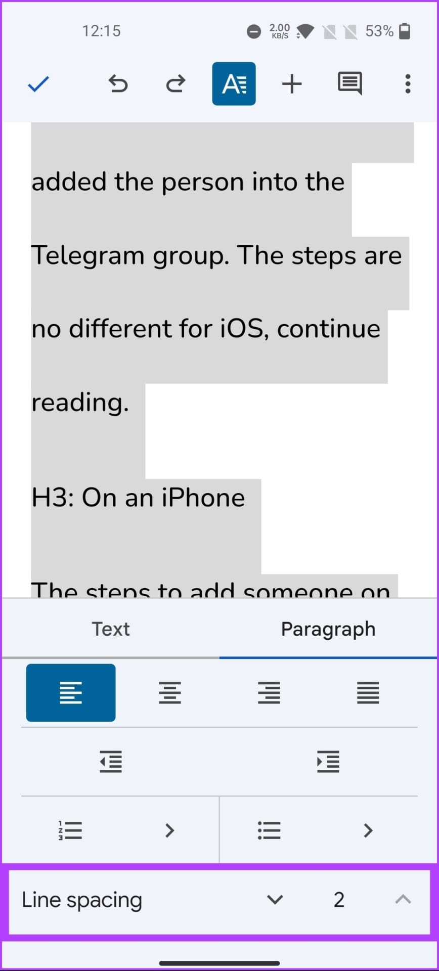 Under Line spacing, set the value to 2