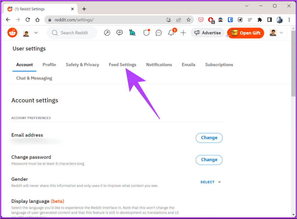 Go to Feed Settings section