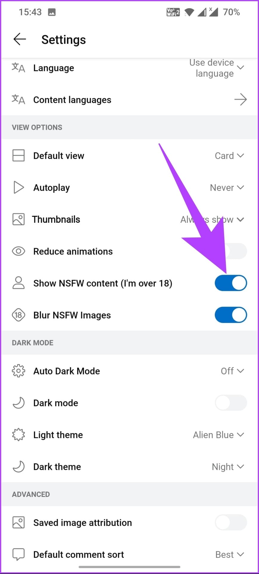 toggle on ‘Show NSFW content (I’m over 18)’