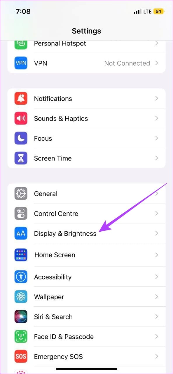 Tap on Display & Brightness
