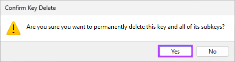 In the prompt ‘Confirm Value Delete'