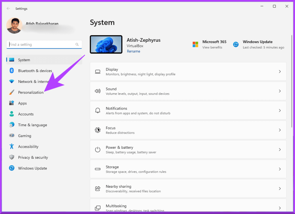 Navigate to the Personalization tab