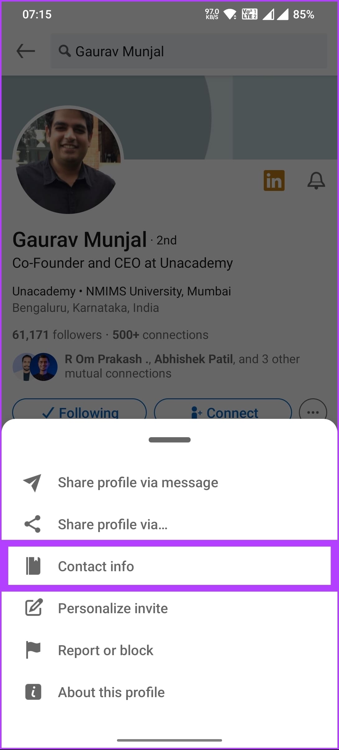 select Contact info