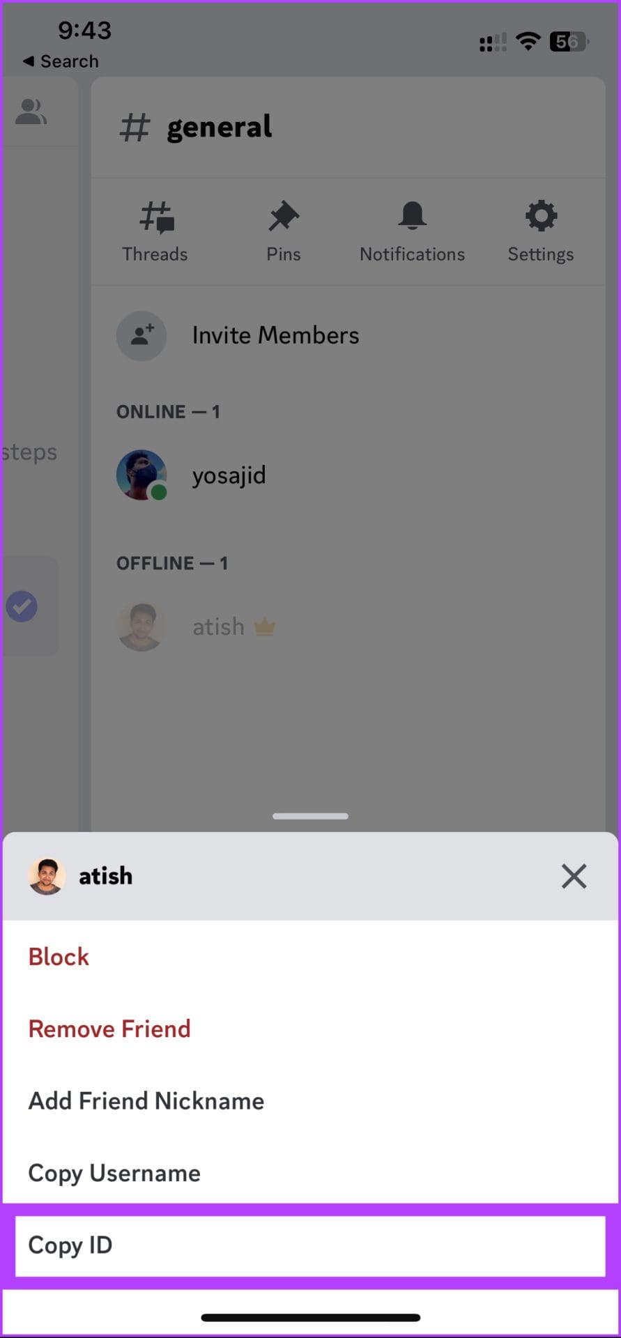 tap Copy ID