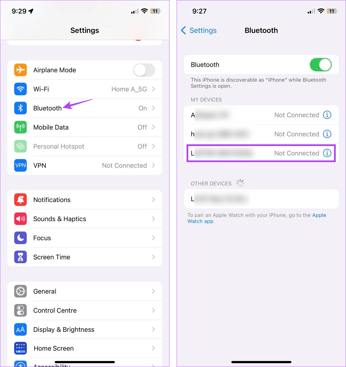Tap on the relevant Bluetooth device