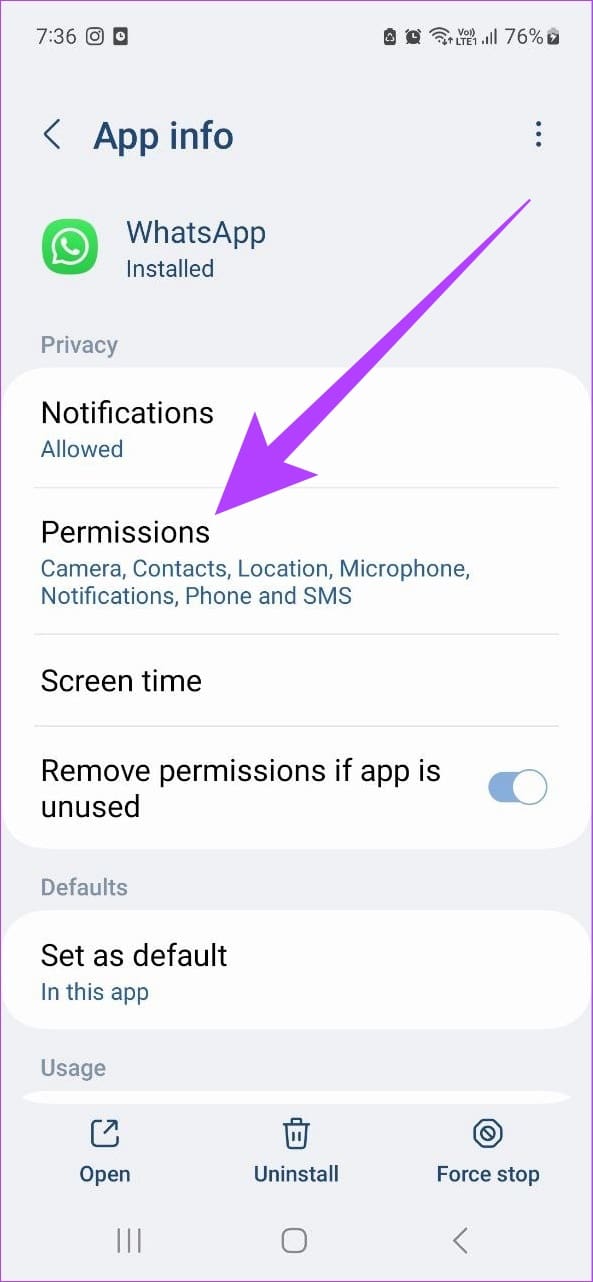 Tap on Permissions