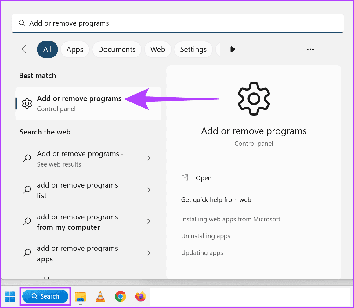 Open the Add or remove programs app