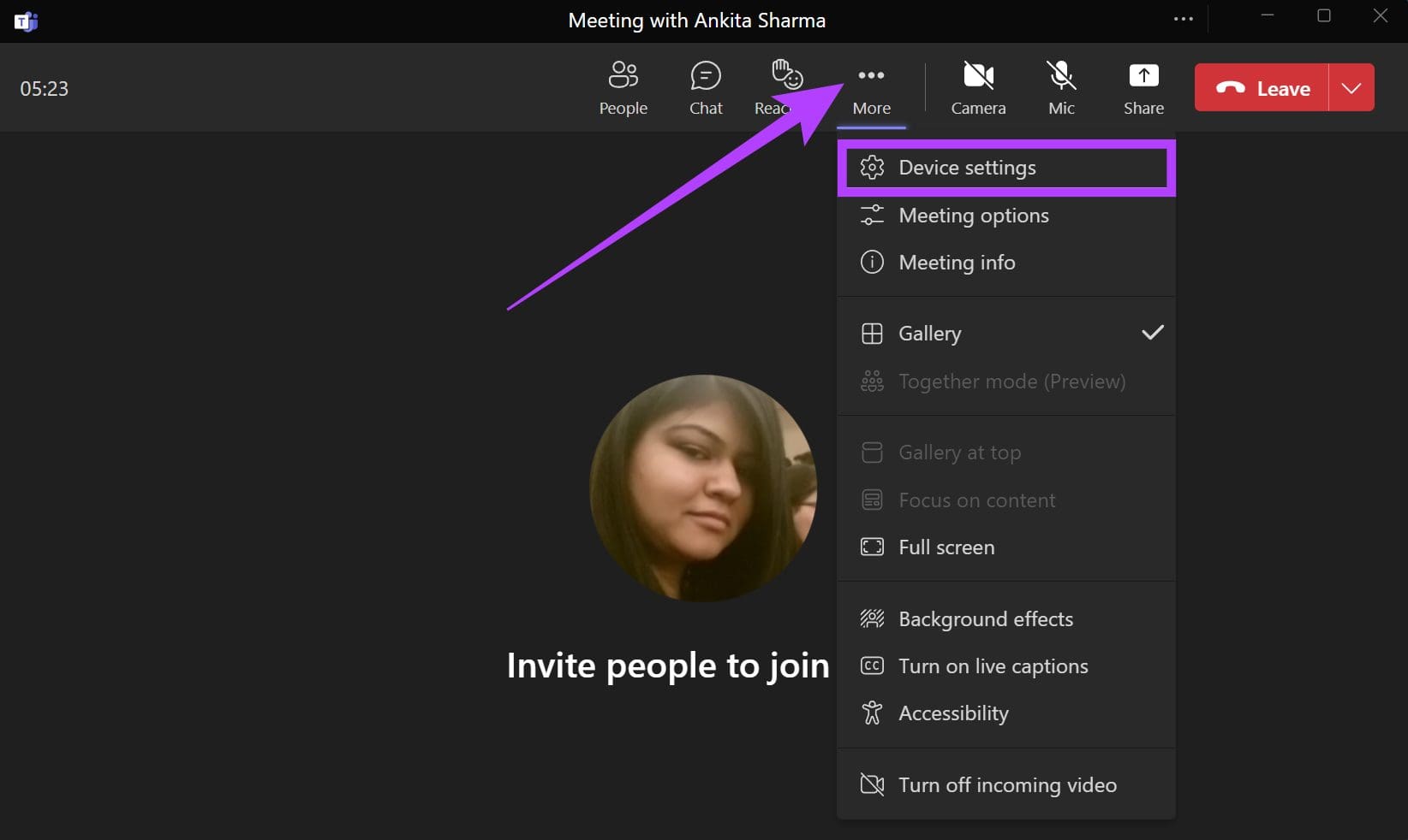 Click on More and go to Device Settings