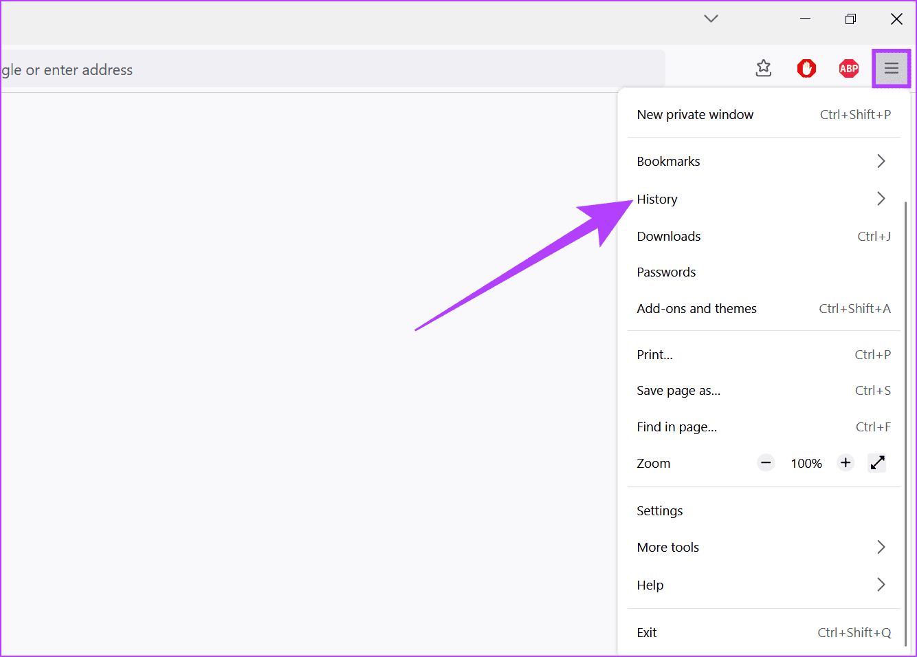 Go to menu icon and click on History