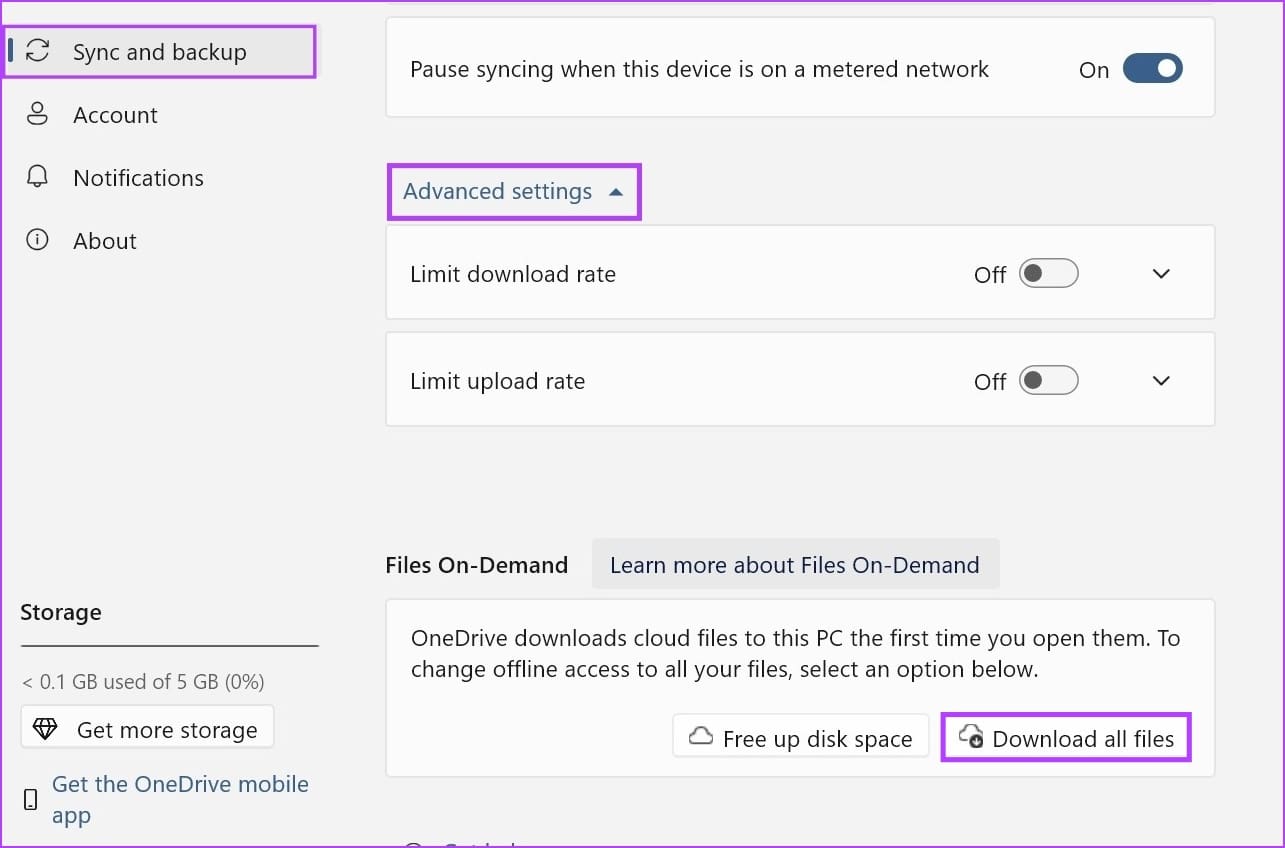 In Settings click on Download all files