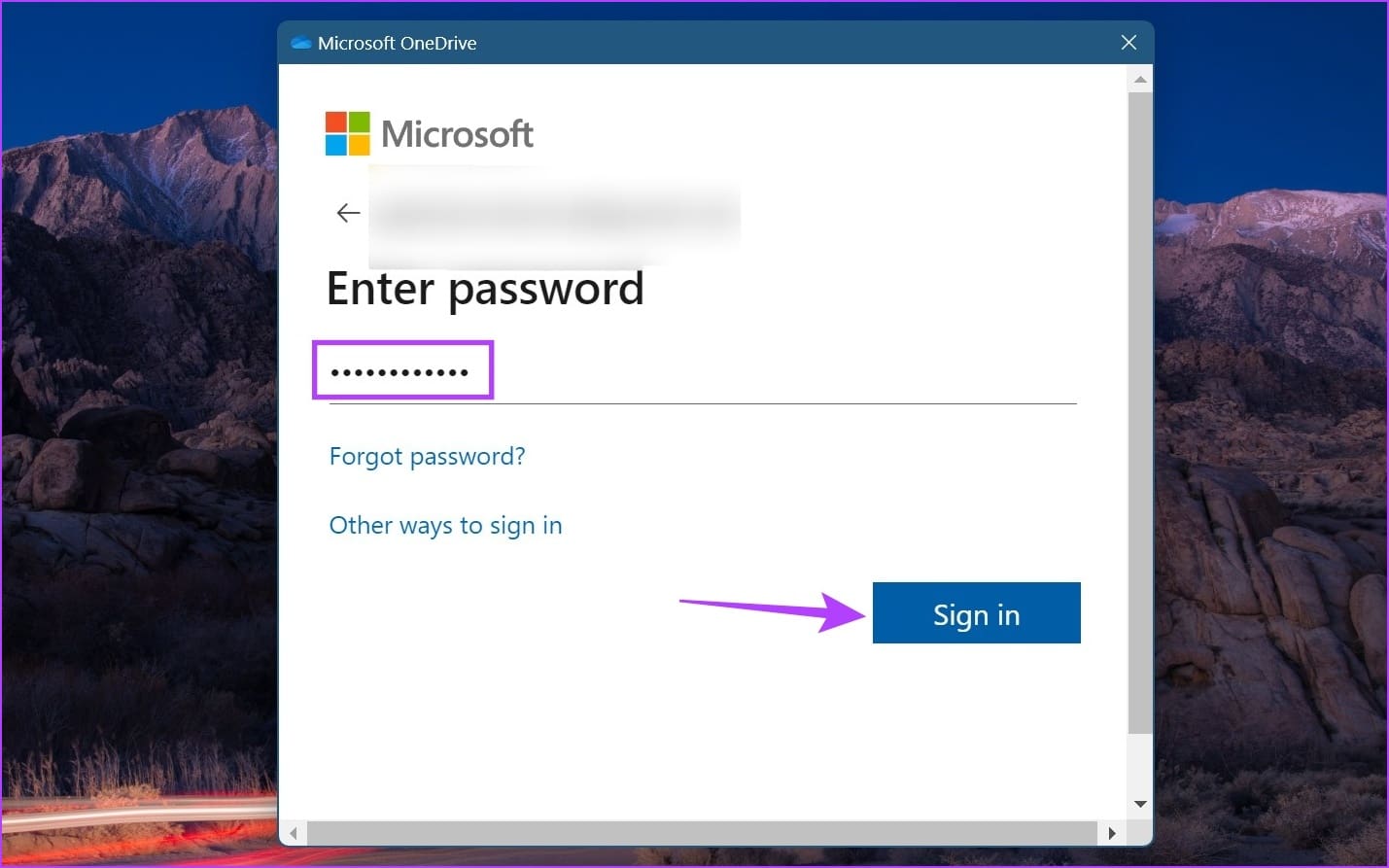 Enter account password & click on Sign in