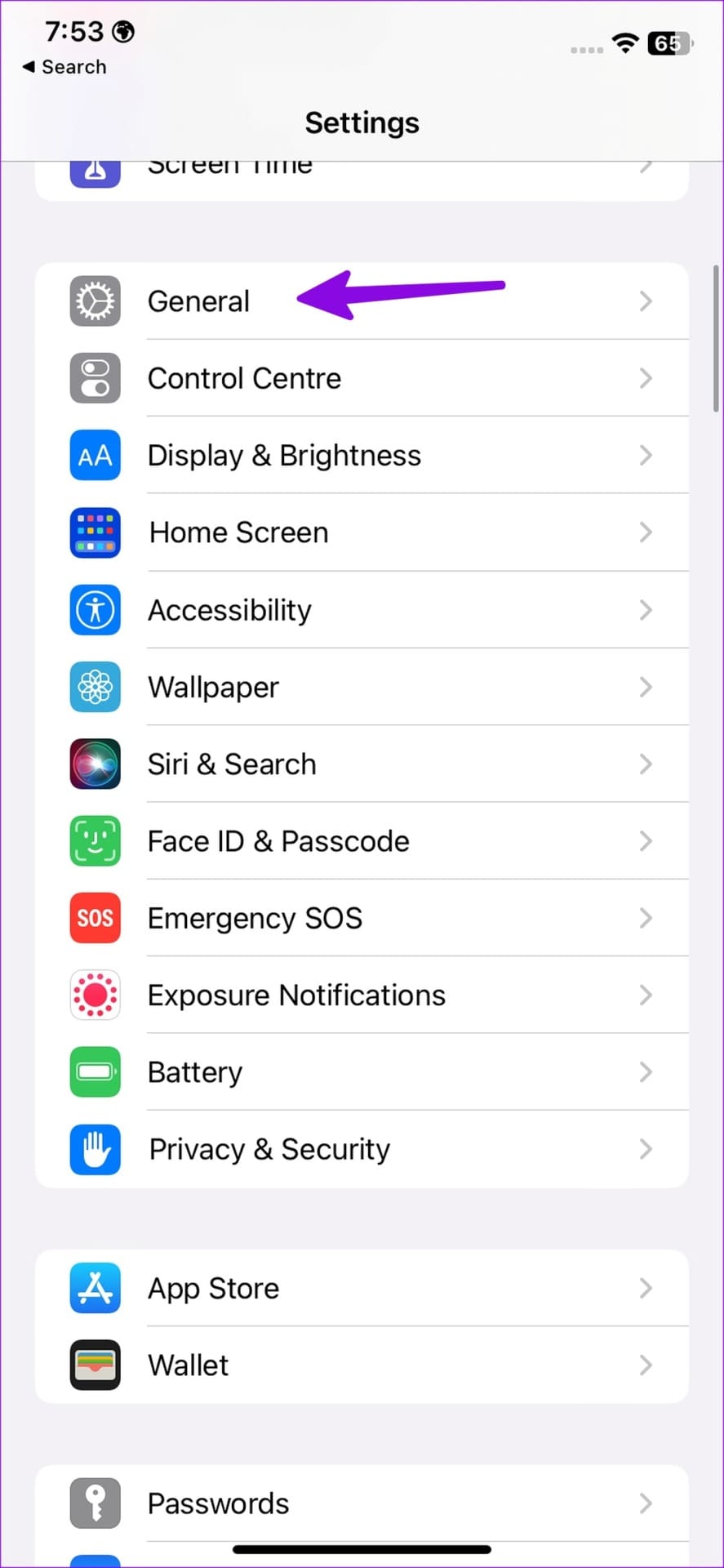 general on iPhone