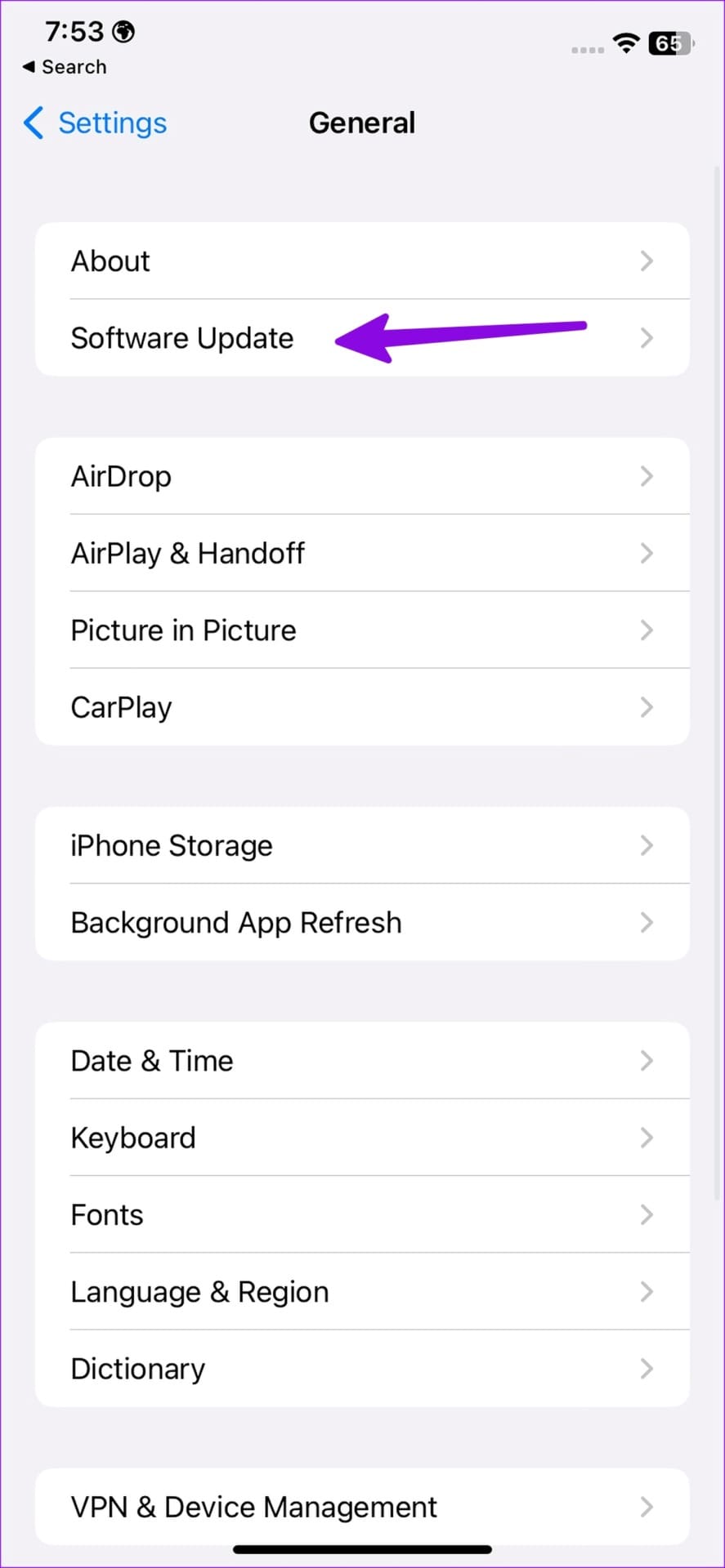 software update on iPhone