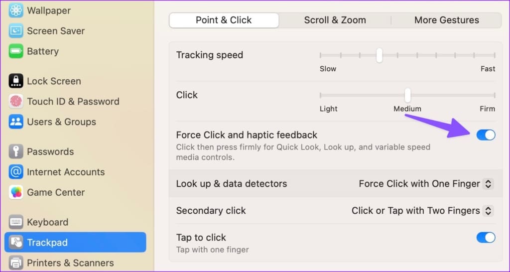 Enable force click and haptic feedback