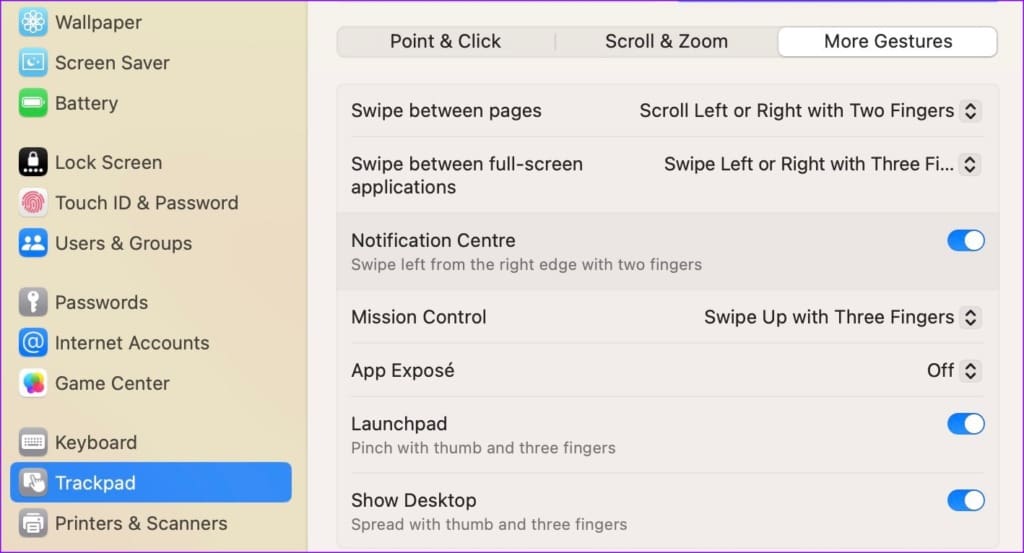 Enable trackpad gestures