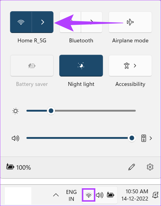 Go to Taskbar and open Wi-Fi settings