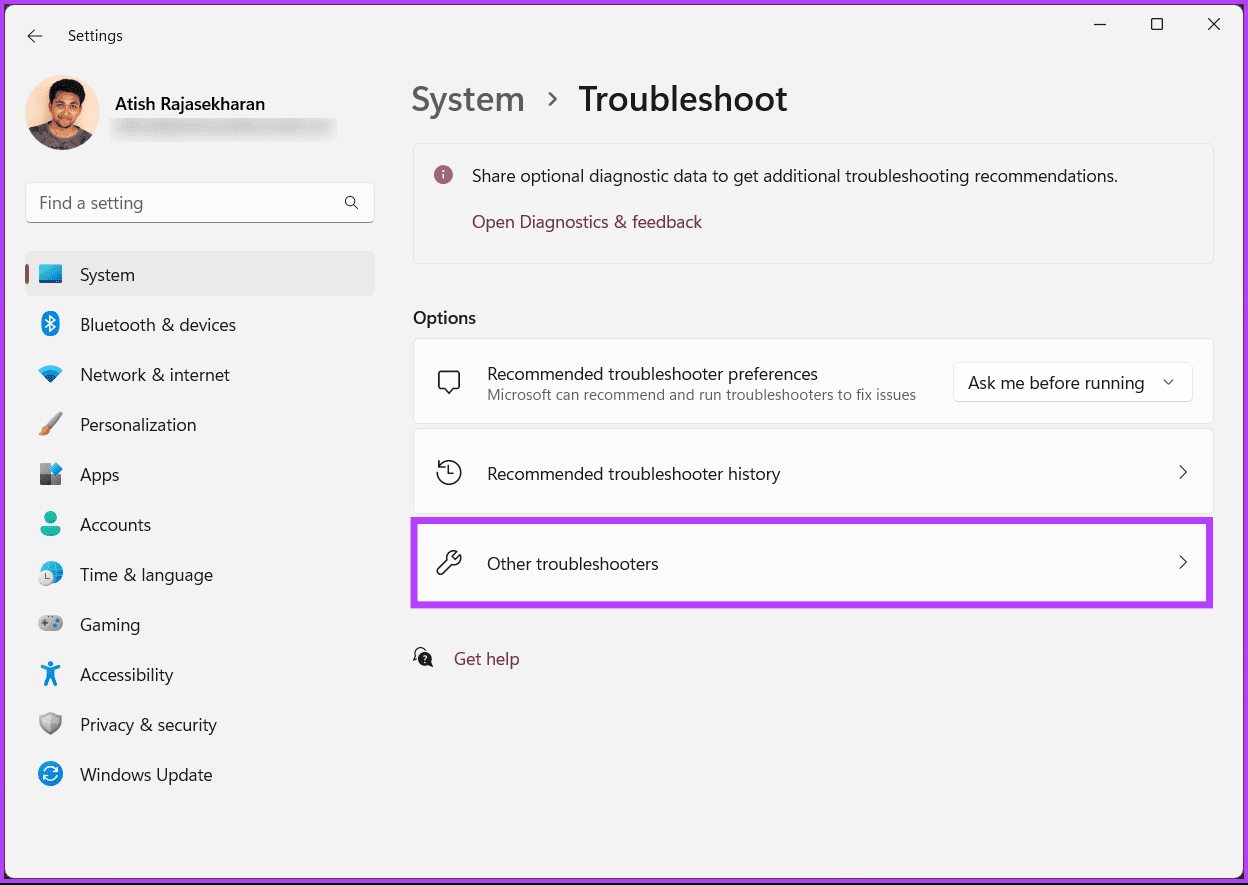 select Other troubleshooters