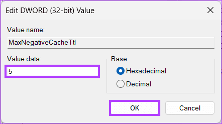type 5 in the Value Data field